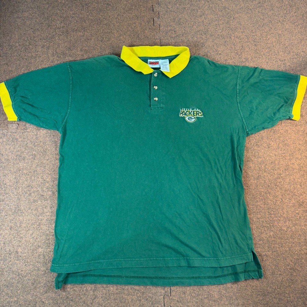 Vintage The Edge Green Bay Packers Polo Shirt Mens XL Green 1998 NFL Cotton